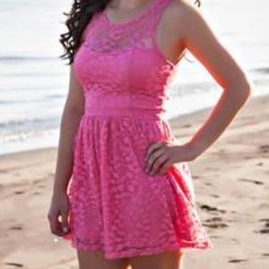 Pink Floral Dress with Sweetheart Neckline